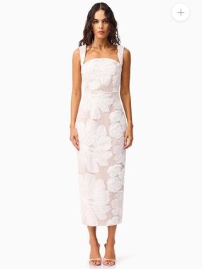 elliatt roxana white 3d floral embroidered mesh lace midi bridal dress medium